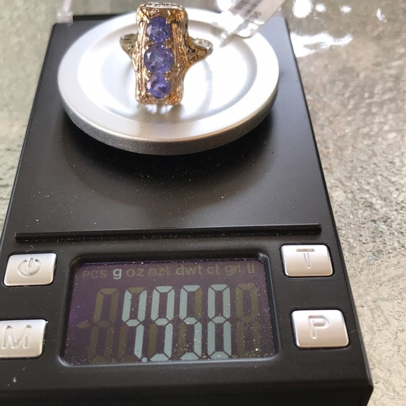 14k WG/YG - Three Stone Tanzanite Ring - Art Deco Style - Sz 9 - Picture 6 of 10